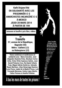 Jeudi 20 mars 2014: Kafé Disjonc’thé en solidarité avec les prisonnier-e-s anarchistes incarcéré-e-s à Mexico