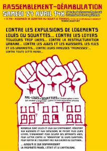Samedi 27 avril 2013 à 14h: Récit et appel au rassemblement-déambulation contre les expulsions et la restructuration urbaine